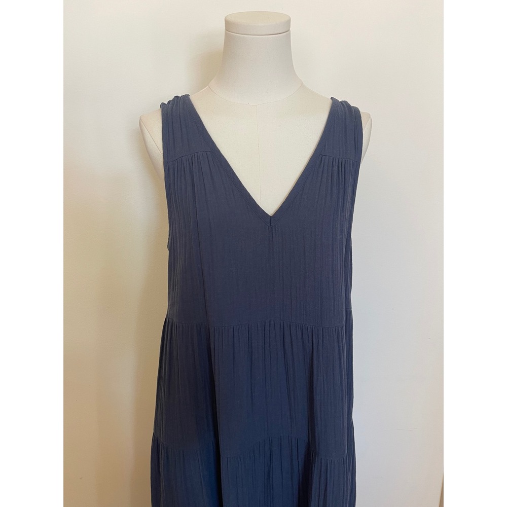 Quince 100% Organic Cotton Gauze Tiered Maxi Dress Indigo Blue Medium - Picture 4 of 10